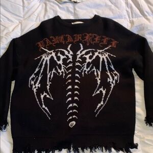 Gothic Black and White Crewneck Sweater with Wing Design Brand new